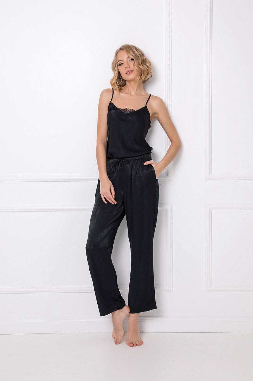 Aruelle Pijama Dominique femei, culoarea negru, satin answear.ro imagine noua 2022