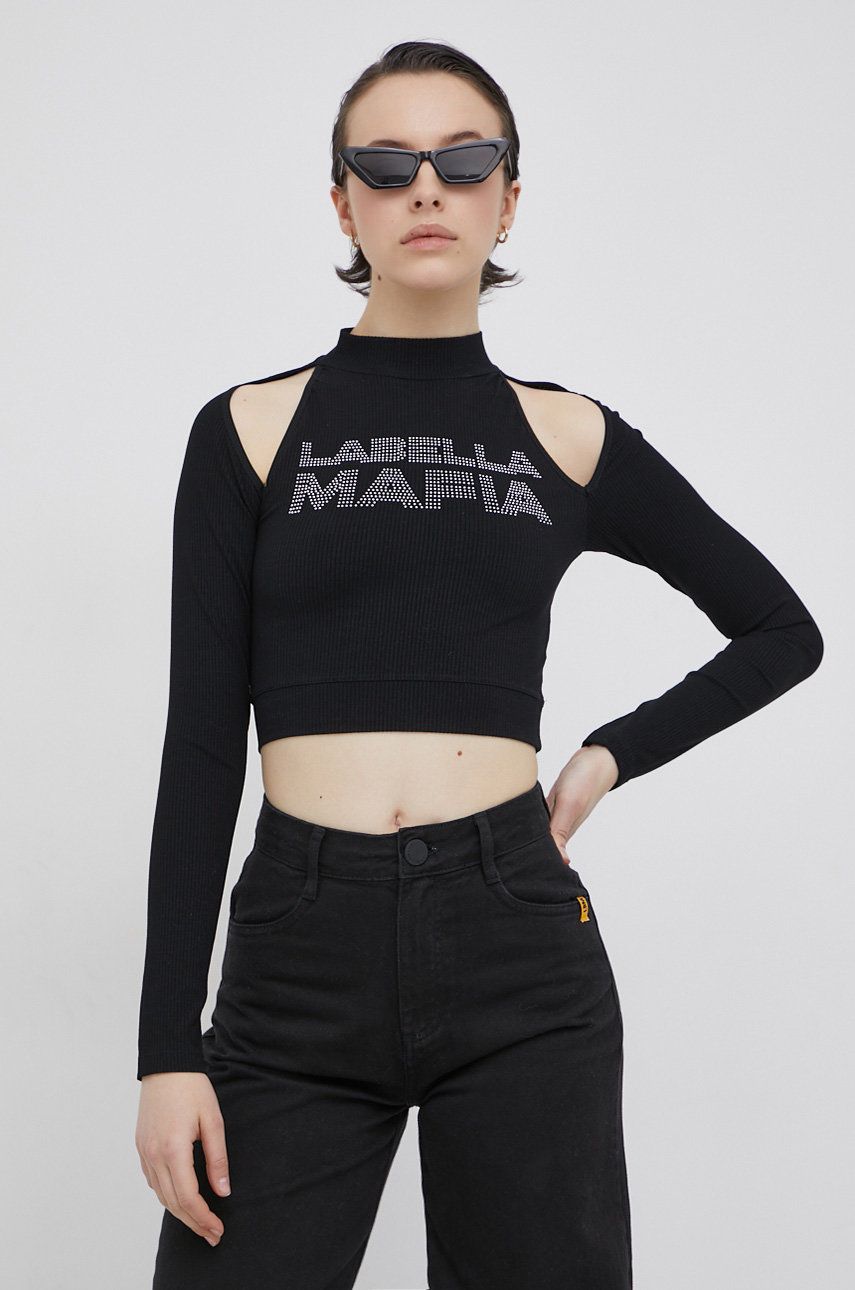 LaBellaMafia longsleeve femei, culoarea negru, cu turtleneck