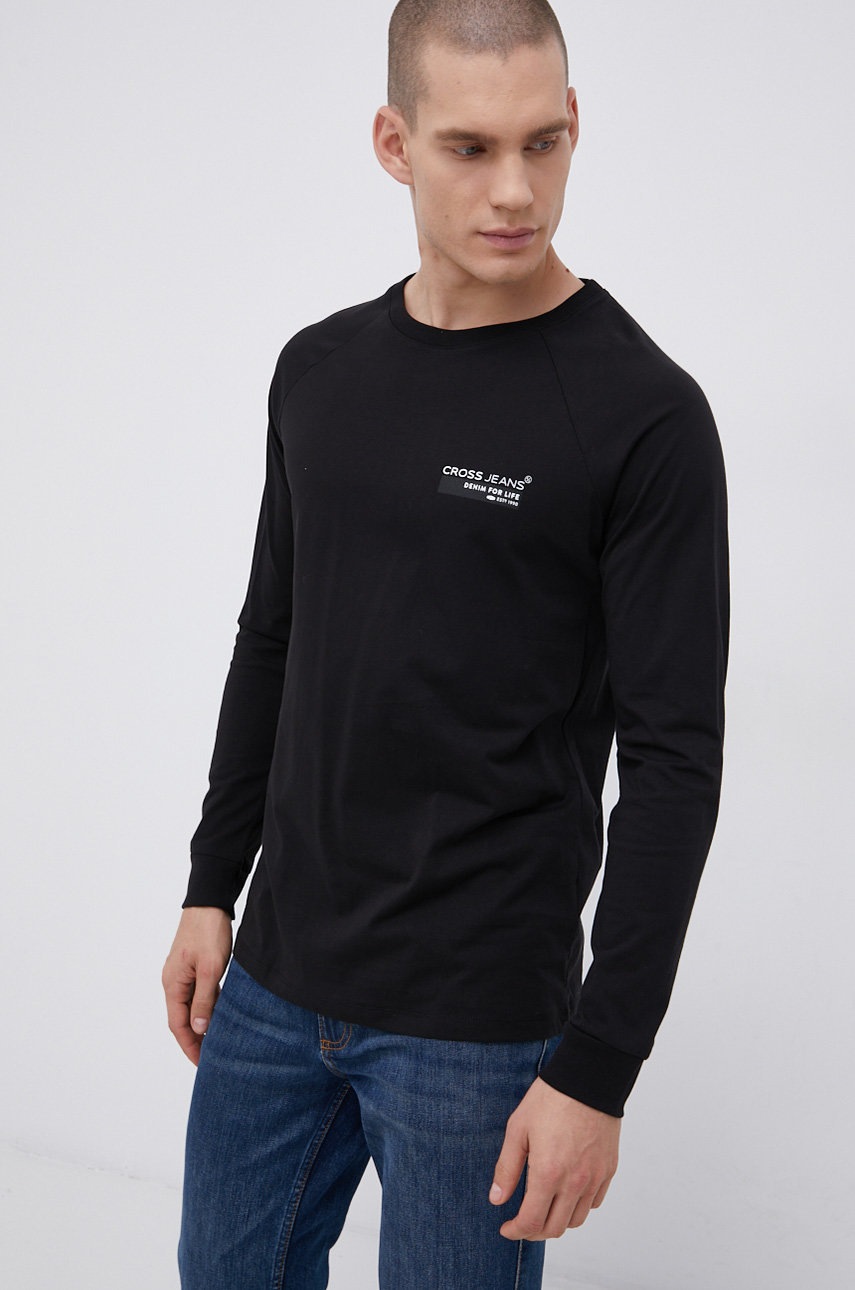 

Памучна блуза с дълги ръкави Cross Jeans в черно, Черен