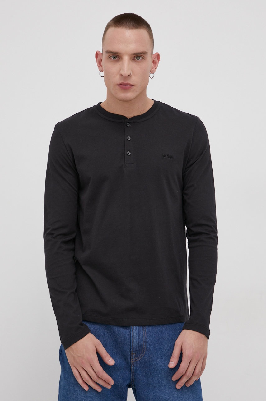 Lee Cooper Longsleeve din bumbac culoarea negru, material neted