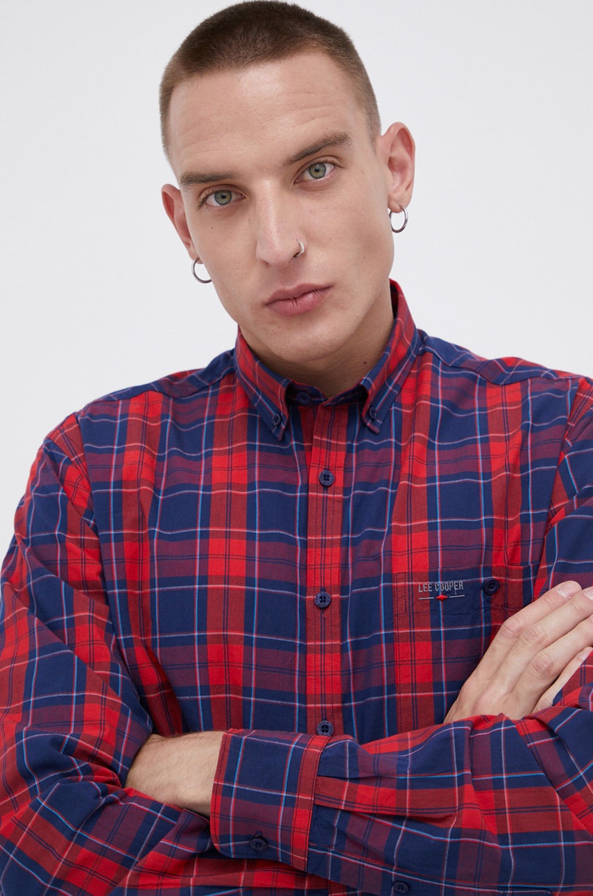 Lee Cooper Koszula bawełniana męska kolor czerwony slim z kołnierzykiem button-down