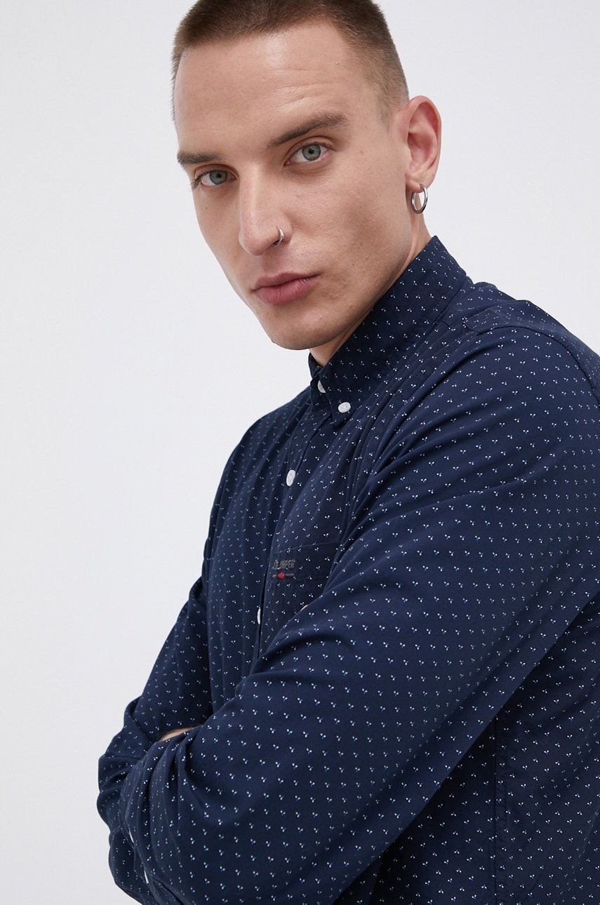 

Памучна риза Lee Cooper мъжка в тъмносиньо със стандартна кройка с яка с копче, Тъмносин