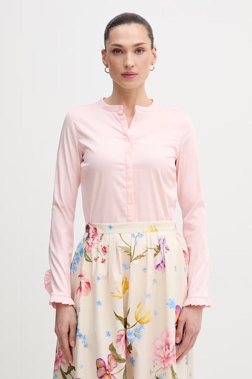 Mos Mosh koszula damska kolor różowy slim ze stójką 131731