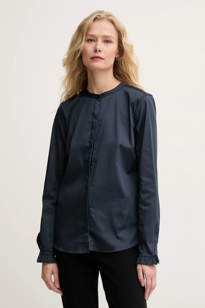 Mos Mosh koszula damska kolor granatowy slim ze stójką