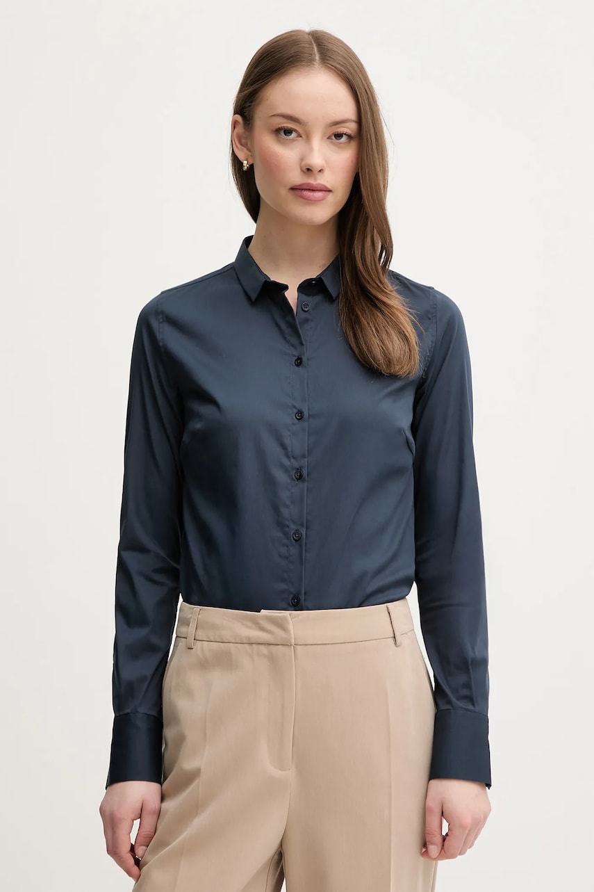 Mos Mosh camasa femei, culoarea negru, cu guler clasic, slim