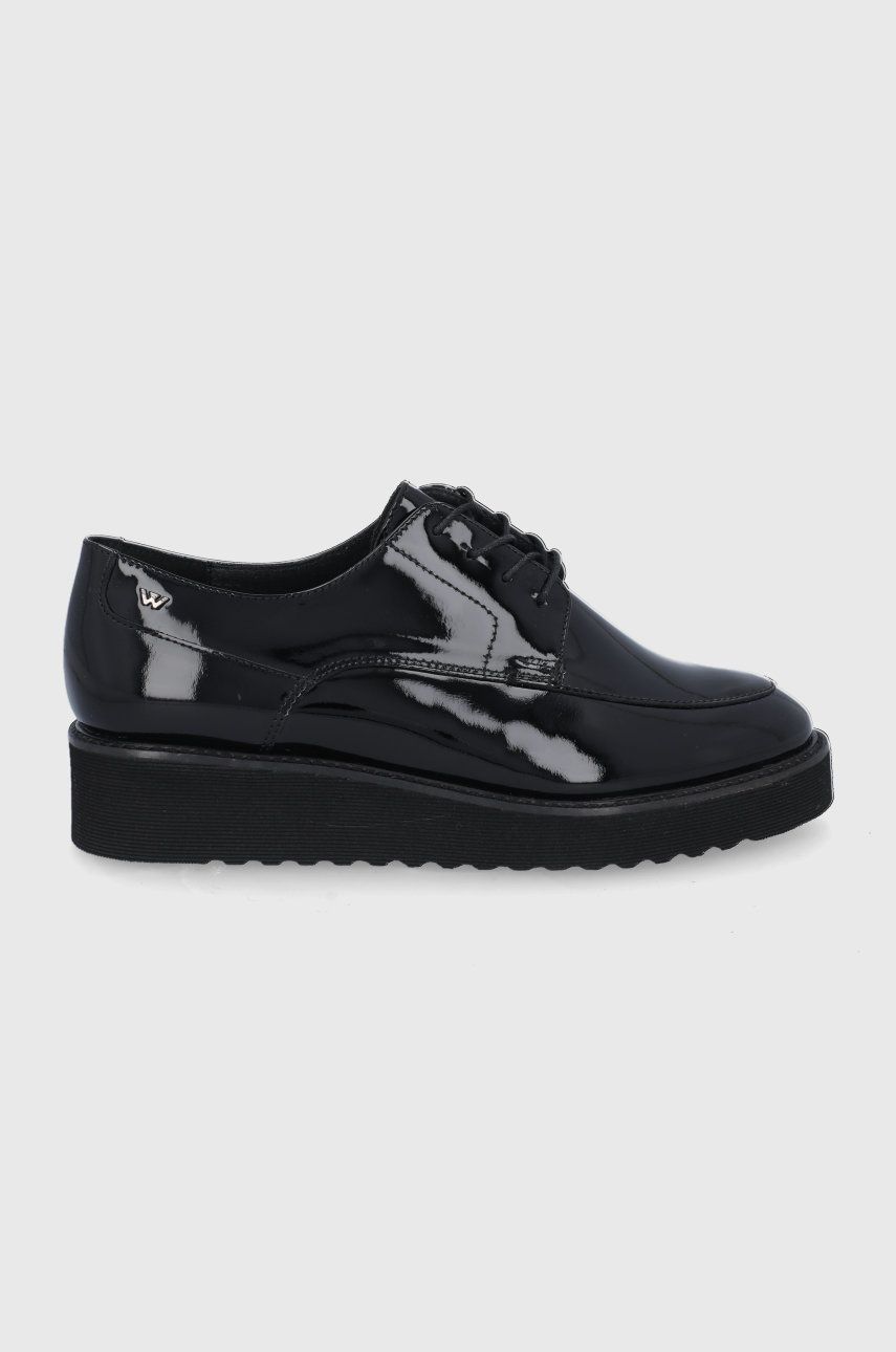 Wojas Pantofi de piele femei, culoarea negru, cu platformă imagine reduceri black friday 2021 answear.ro