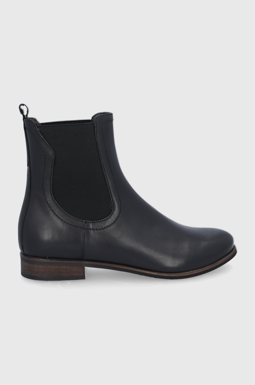 Wojas ghete chelsea de piele femei, culoarea negru, cu toc plat, izolare usoara