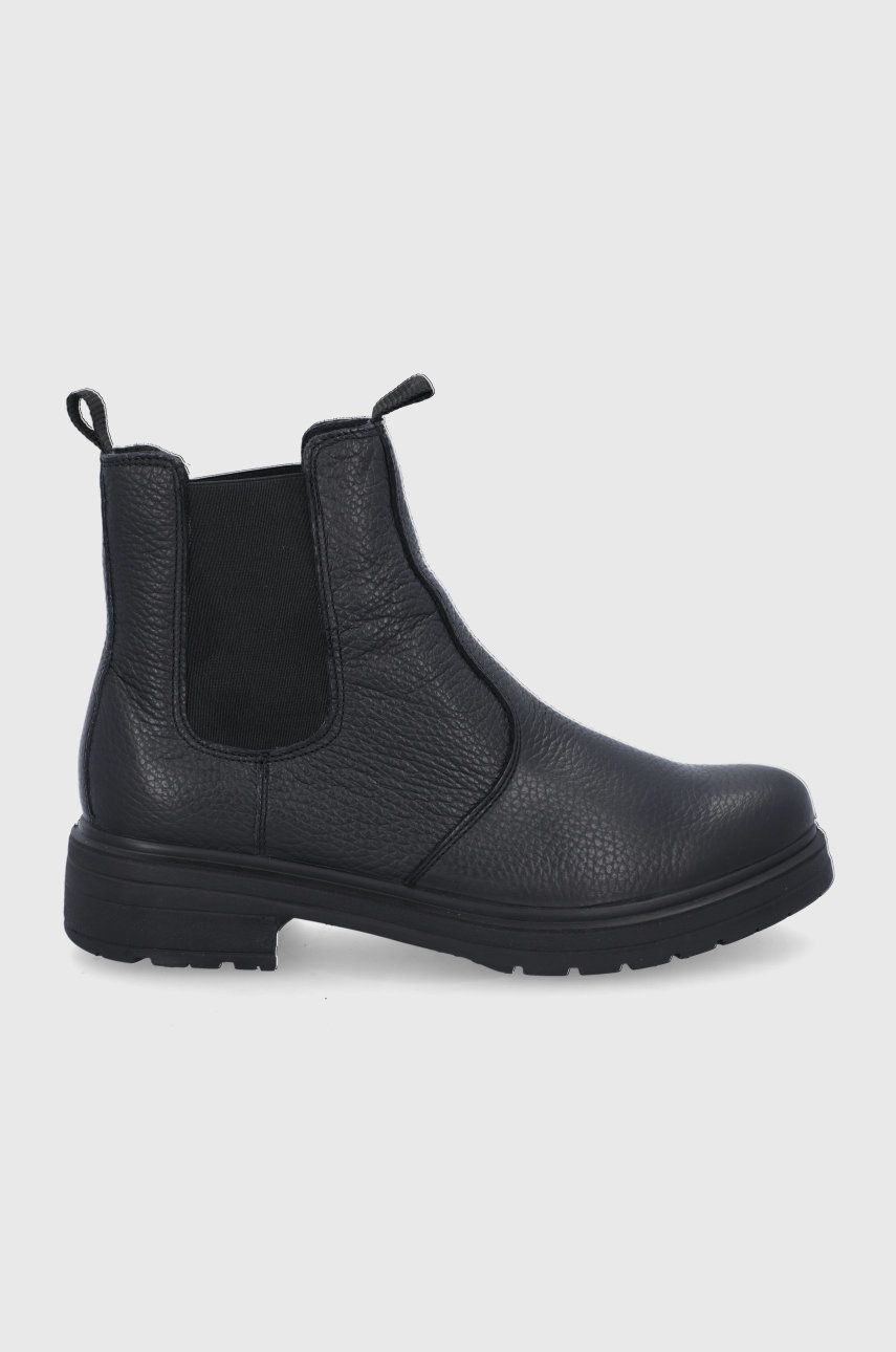 E-shop Kožené kotníkové boty Wojas dámské, černá barva, na plochém podpatku, zateplené