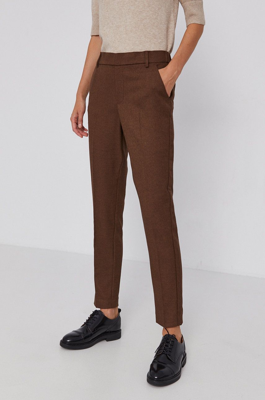 Mos Mosh Pantaloni femei, culoarea maro, model drept, high waist