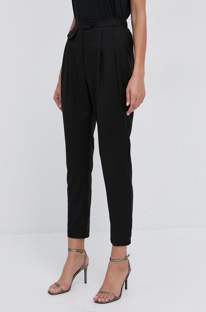 Silvian heach pantaloni femei, culoarea negru, model drept, high waist