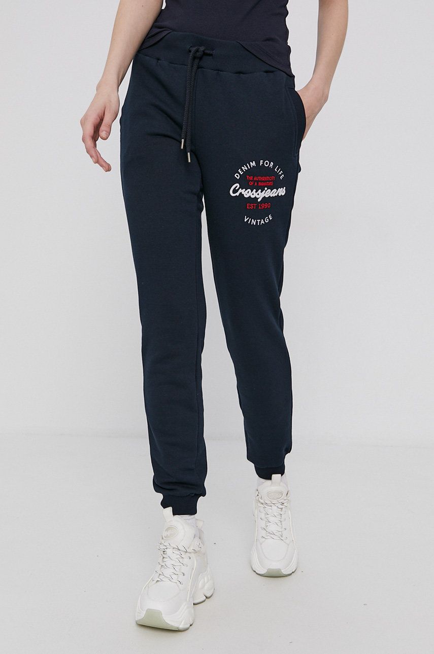 Cross Jeans Pantaloni femei, culoarea albastru marin, cu imprimeu
