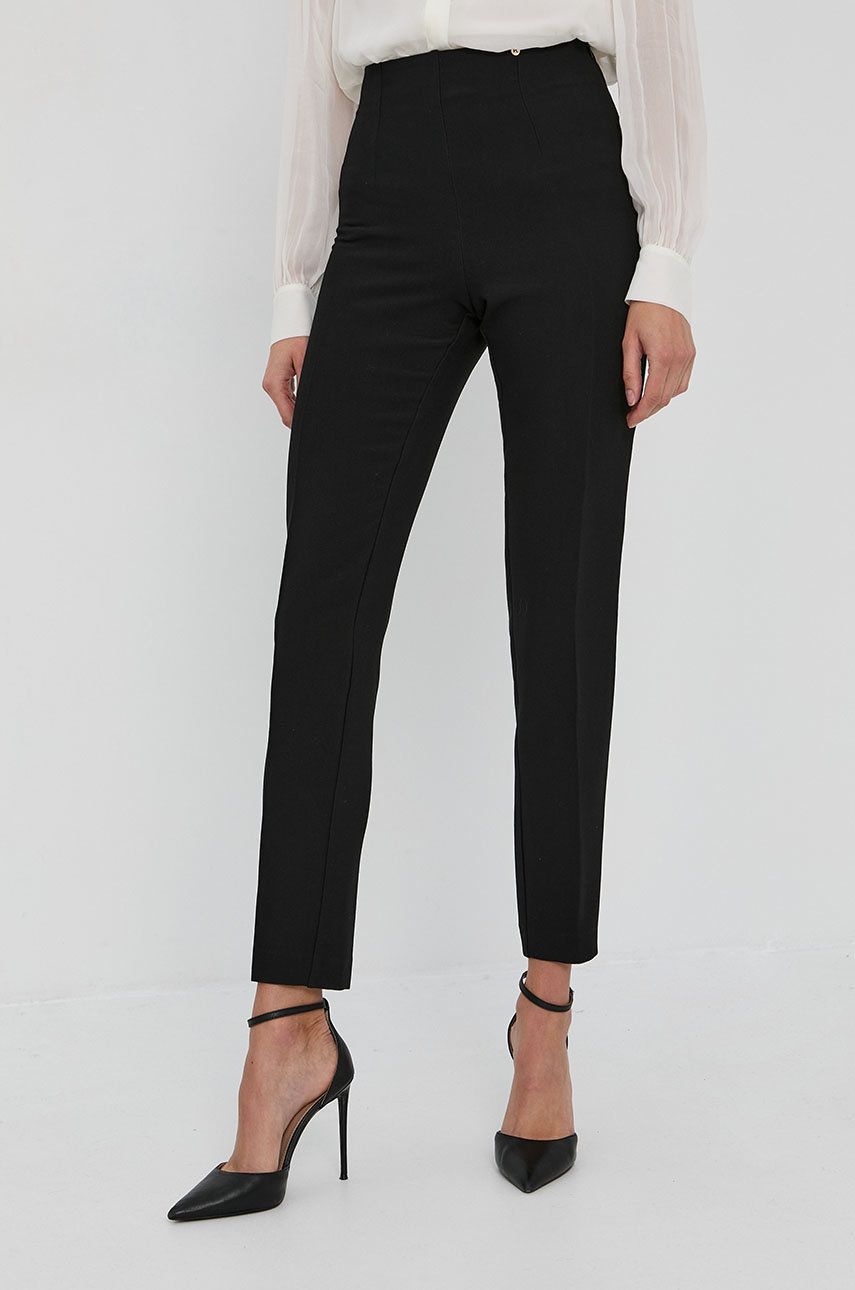 Nissa Pantaloni femei, culoarea negru, mulat, high waist imagine reduceri black friday 2021 answear.ro