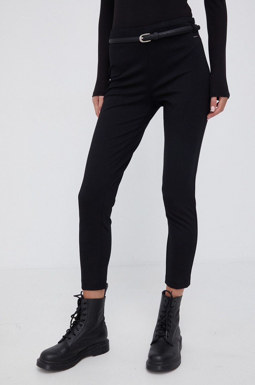 XT Studio Pantaloni femei, culoarea negru, mulat, medium waist