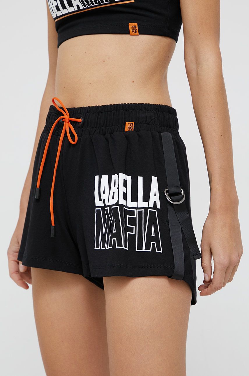 LaBellaMafia Pantaloni scurți femei, culoarea negru, cu imprimeu, medium waist