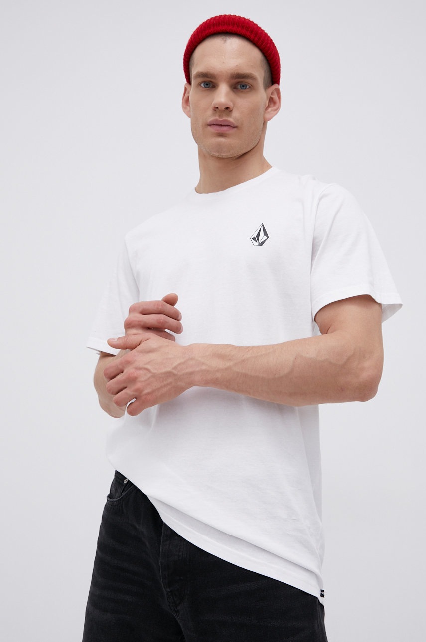 

Памучна тениска Volcom в бяло с принт, Бял