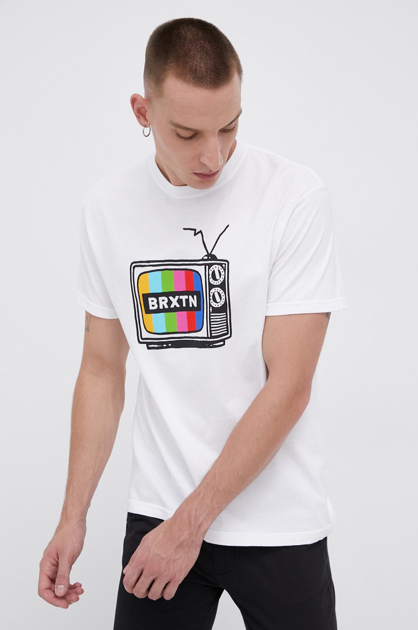 

Памучна тениска Brixton в бяло с принт, Бял