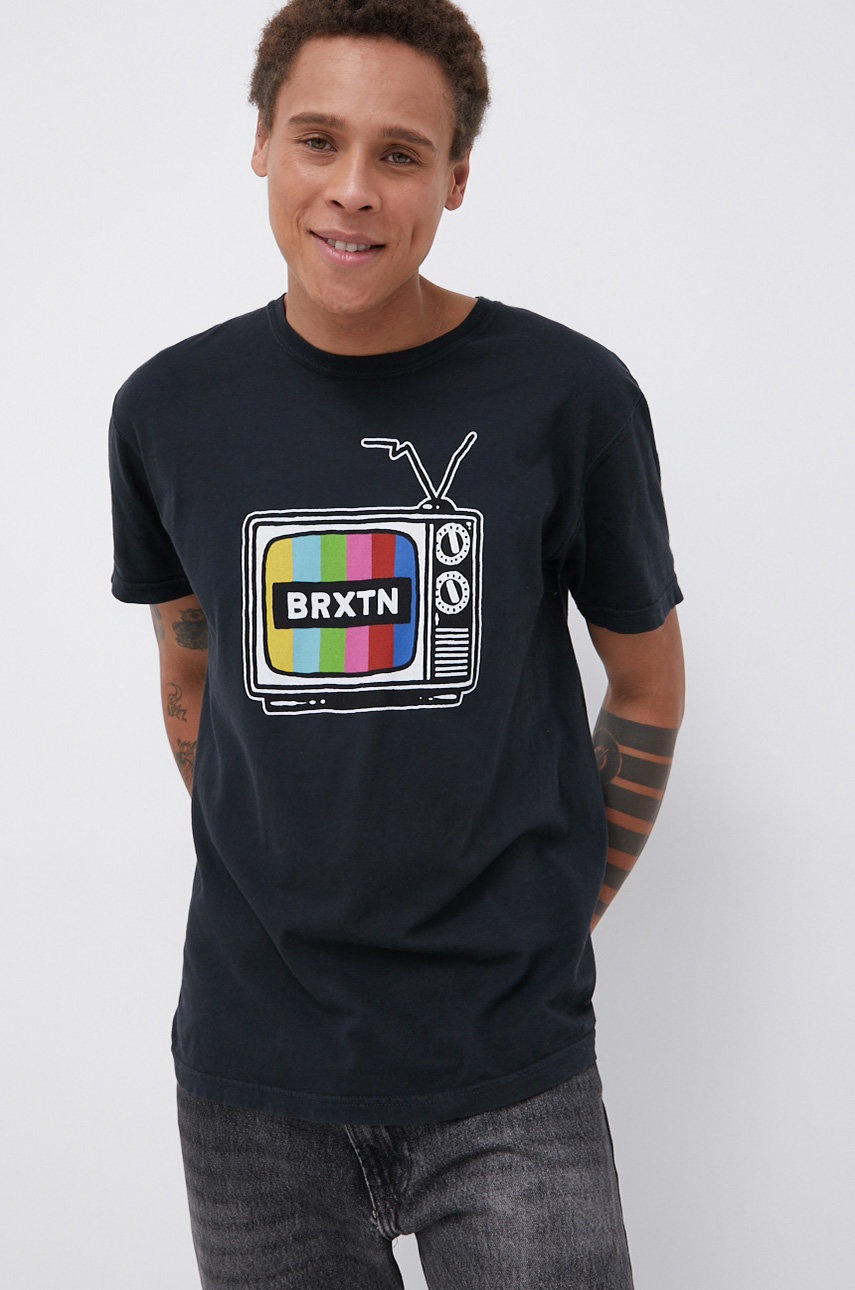 

Памучна тениска Brixton в черно с принт, Черен