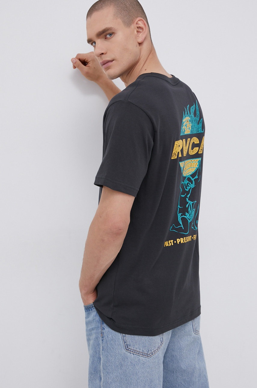 

Памучна тениска RVCA в сиво с принт, Сив