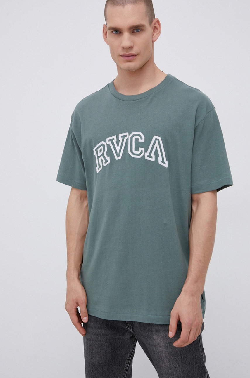 

Бавовняна футболка RVCA колір зелений з аплікацією