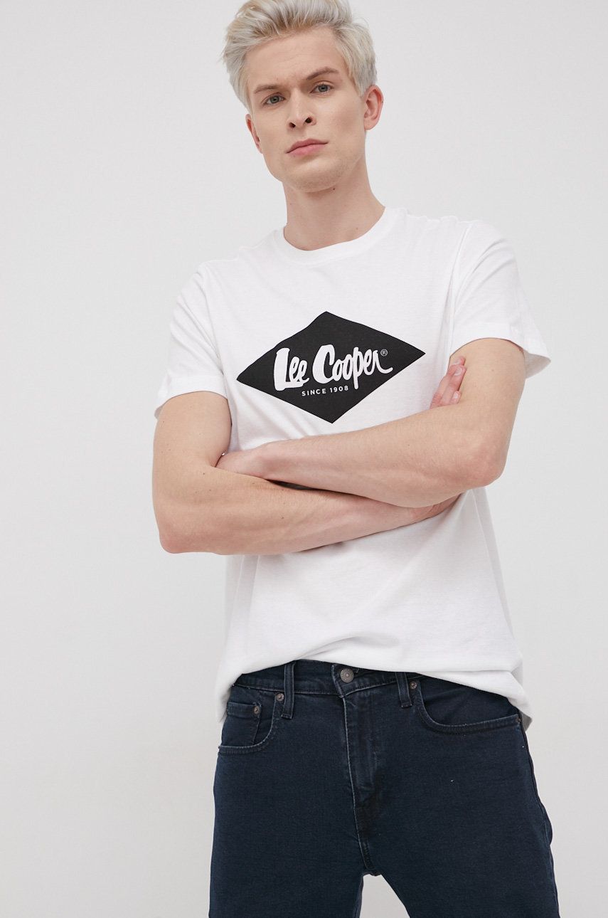 Lee Cooper Tricou din bumbac culoarea alb, cu imprimeu