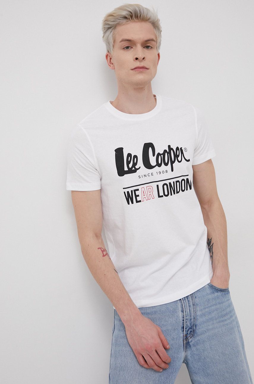 Lee Cooper Tricou din bumbac culoarea alb, cu imprimeu
