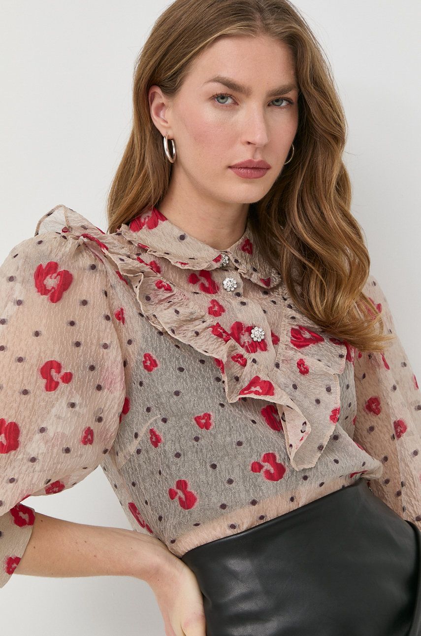 Custommade bluza femei, culoarea bej, in modele florale answear.ro imagine noua gjx.ro