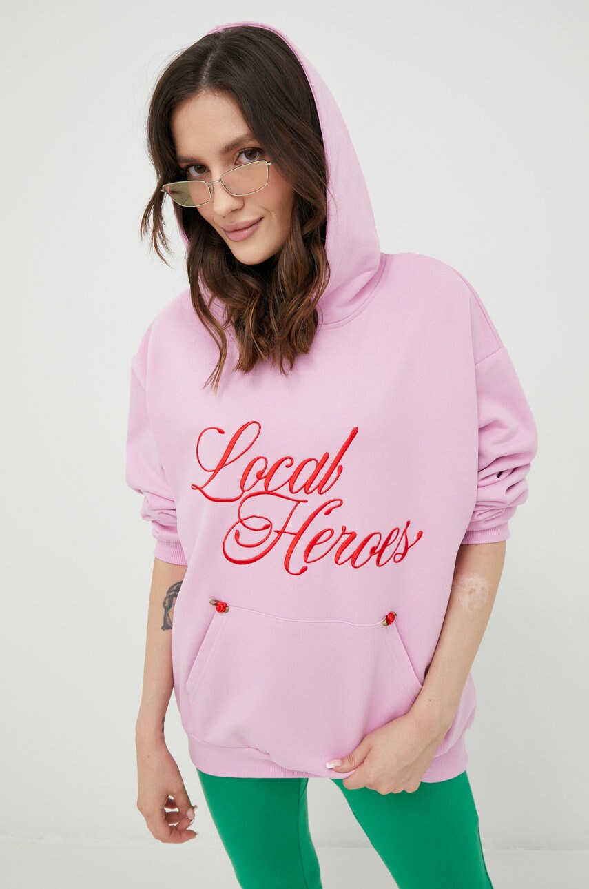 Local heroes hanorac de bumbac femei, culoarea roz, cu imprimeu
