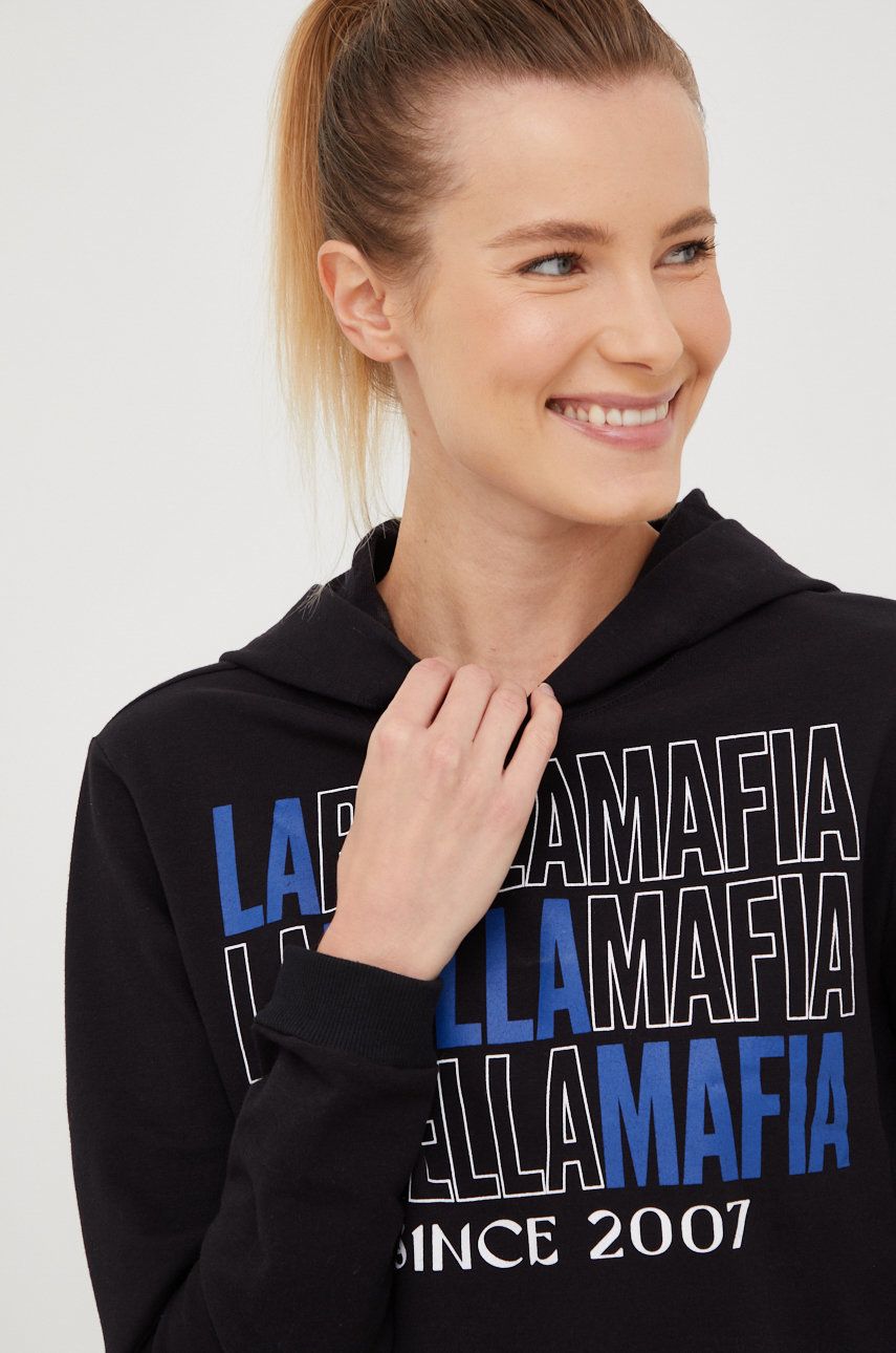 Labellamafia LaBellaMafia bluza damska kolor czarny z kapturem z nadrukiem