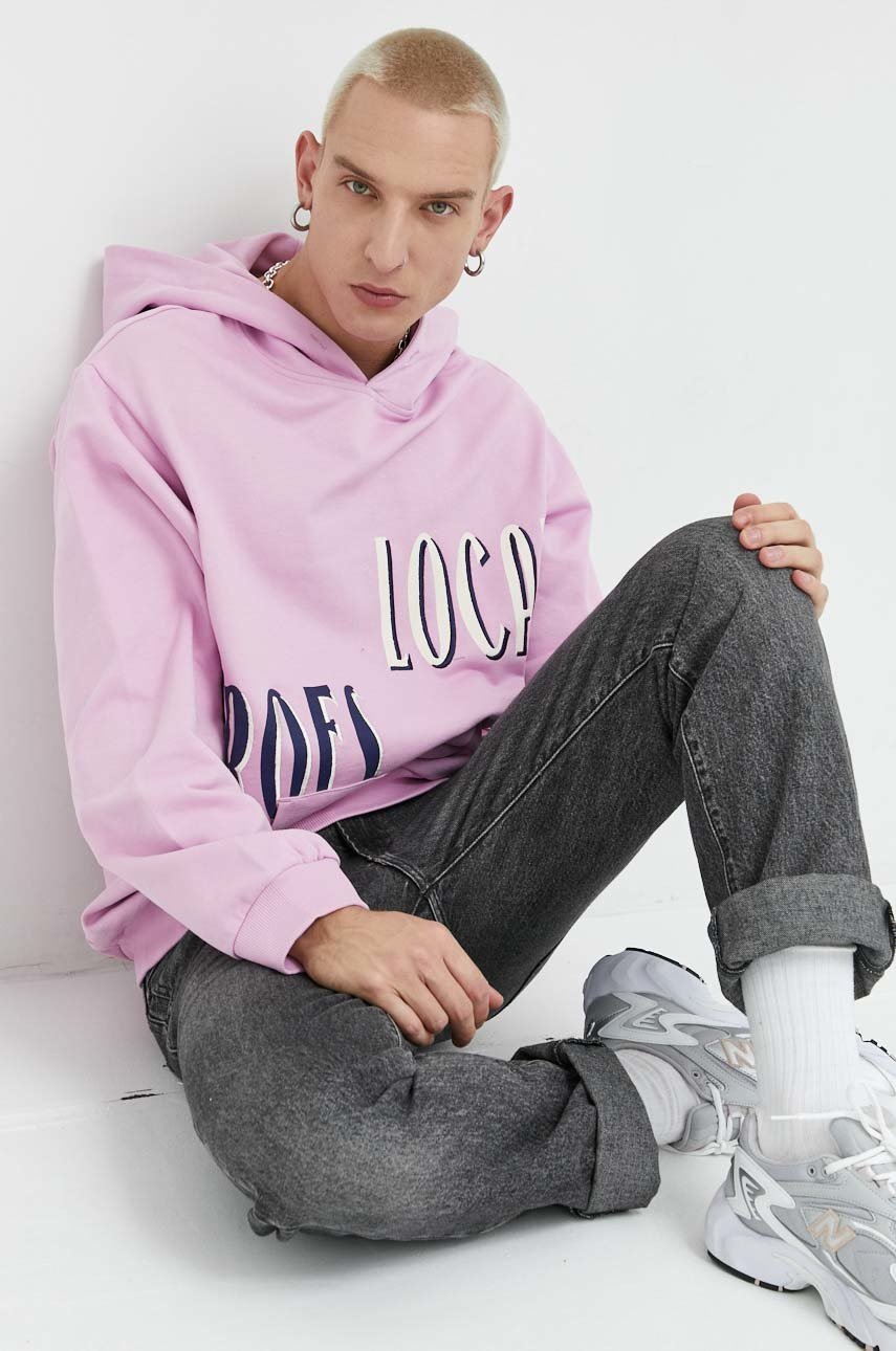 

Хлопковая кофта Local Heroes мужская цвет розовый с капюшоном с принтом