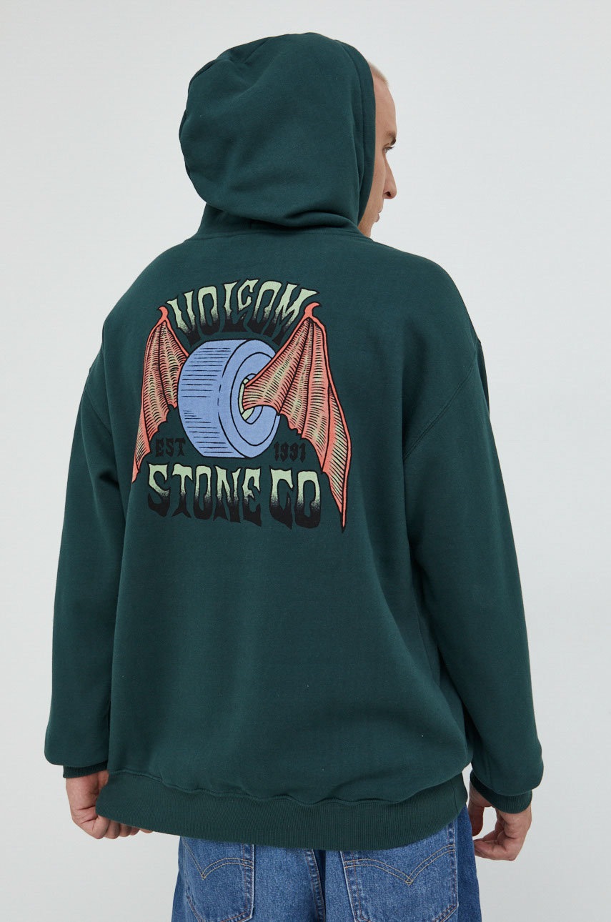 

Суичър Volcom в зелено с принт, Зелен