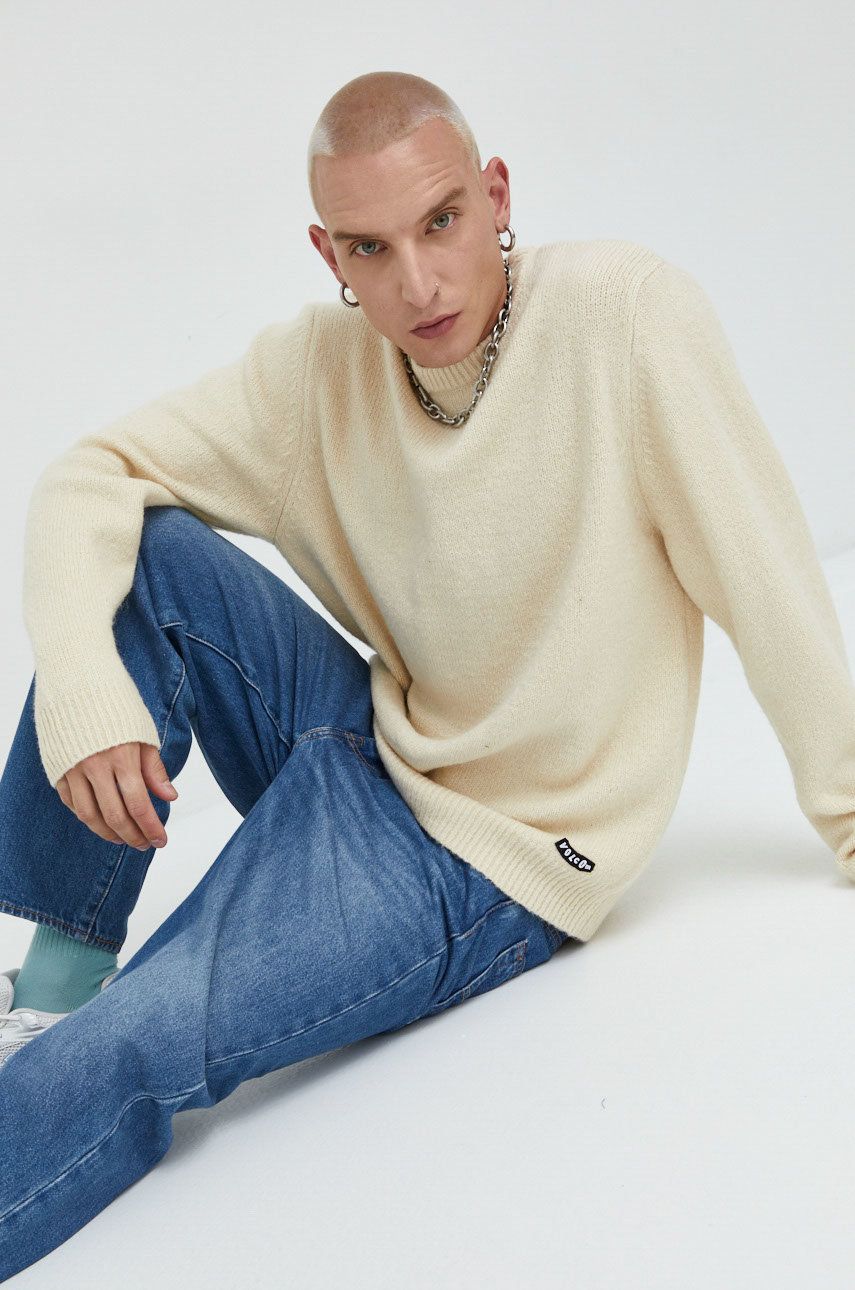 Volcom sweter z domieszką wełny męski kolor beżowy