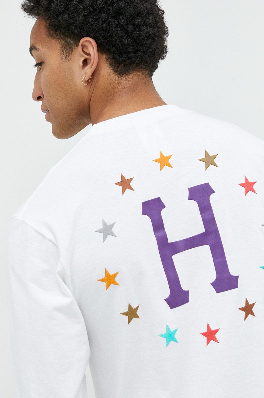 E-shop Bavlněné tričko s dlouhým rukávem HUF bílá barva, s potiskem