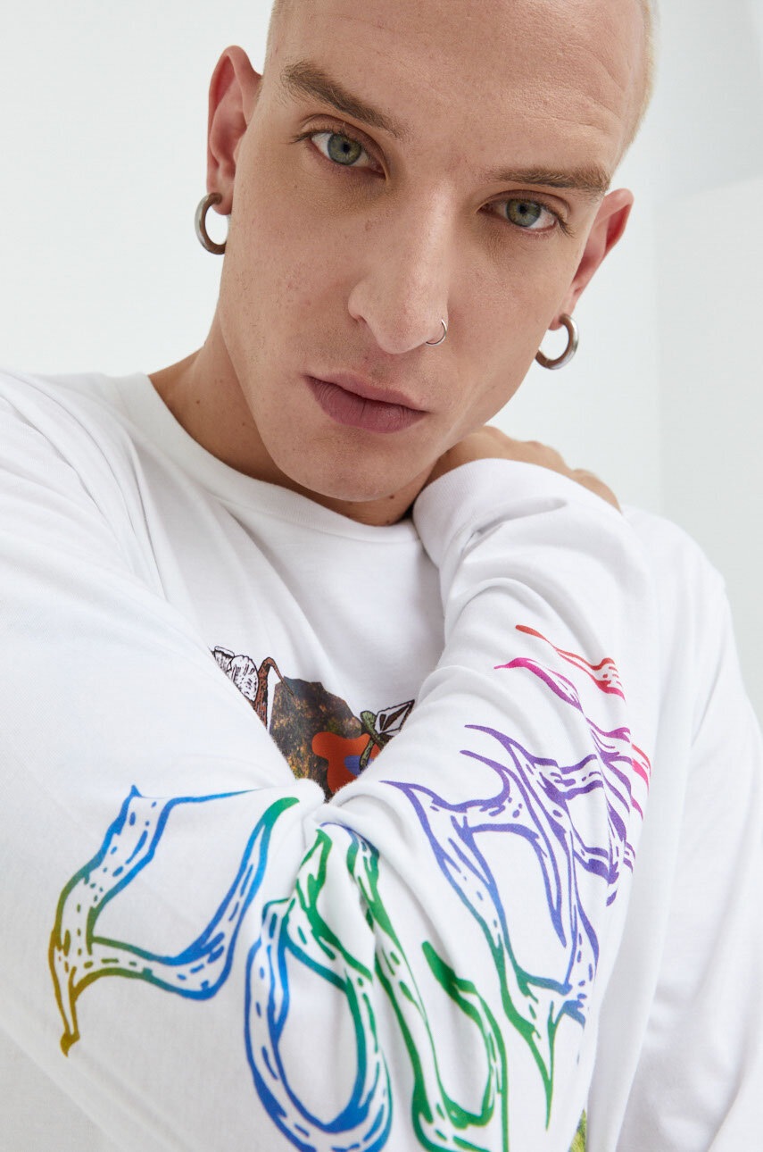 

Памучна блуза с дълги ръкави Volcom в бяло с принт, Бял