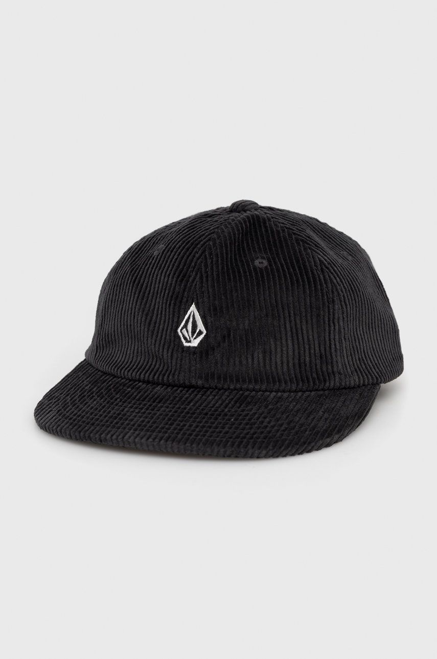 Volcom czapka z daszkiem sztruksowa kolor czarny z aplikacją