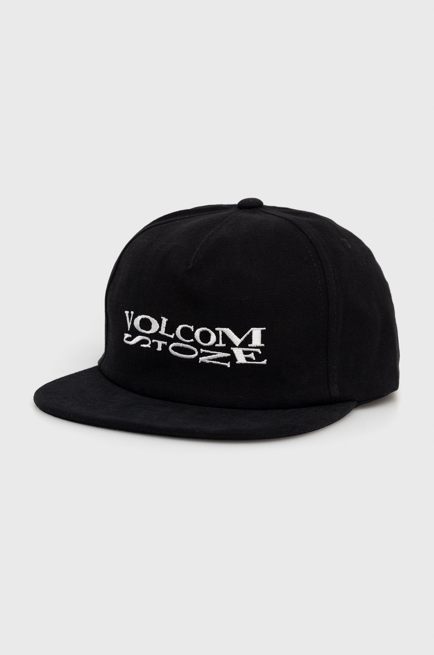 

Памучна шапка с козирка Volcom в черно с апликация, Черен