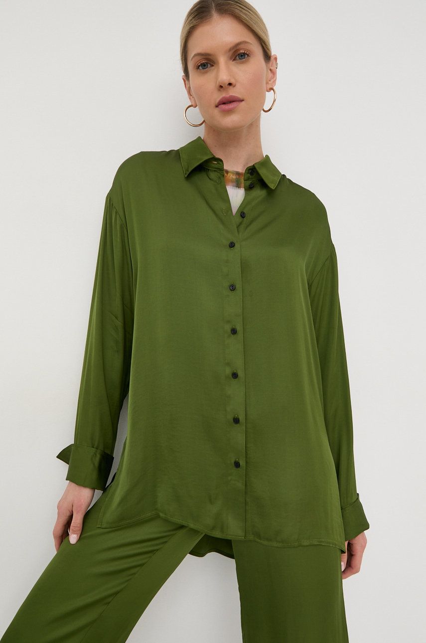 Birgitte Herskind koszula damska kolor zielony relaxed z kołnierzykiem klasycznym