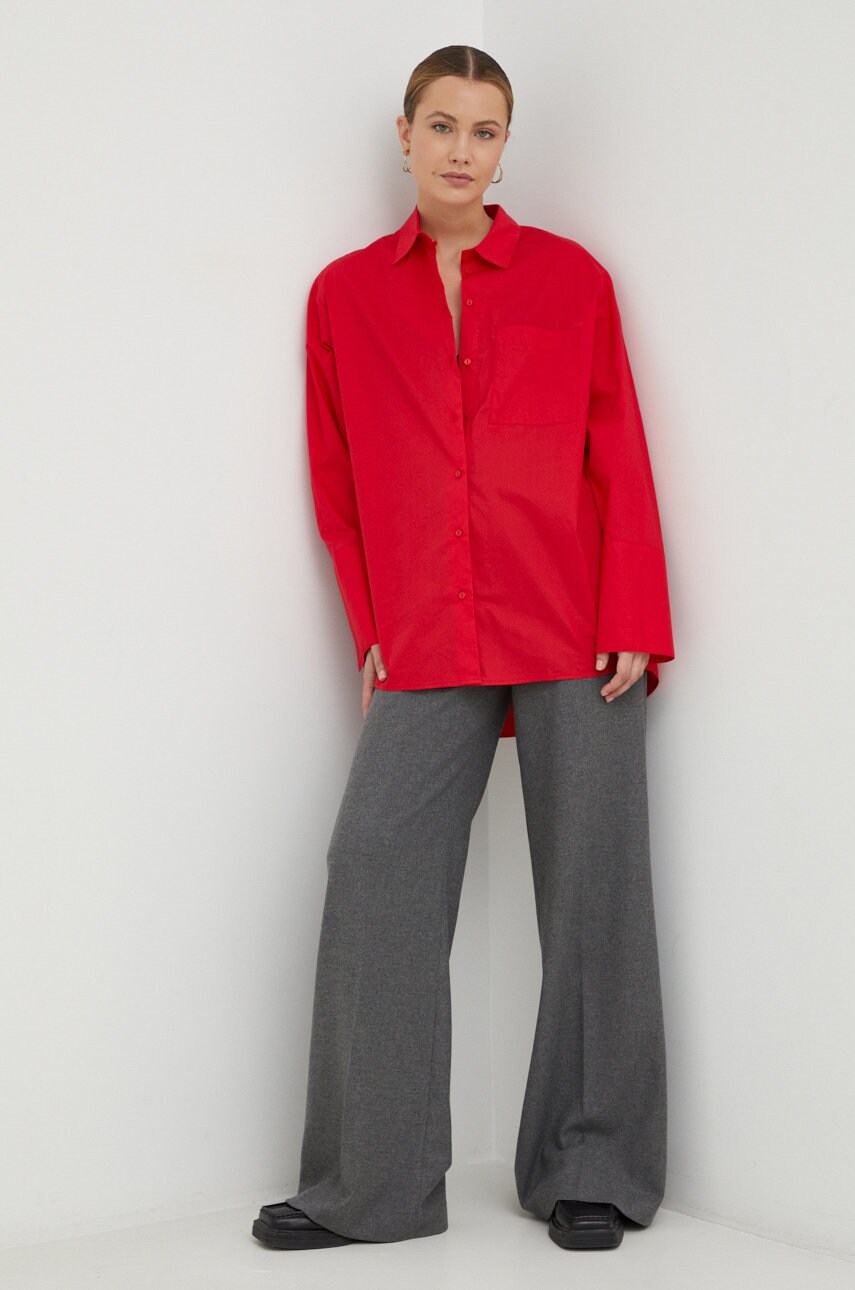 Birgitte herskind camasa din bumbac femei, culoarea rosu, cu guler clasic, relaxed