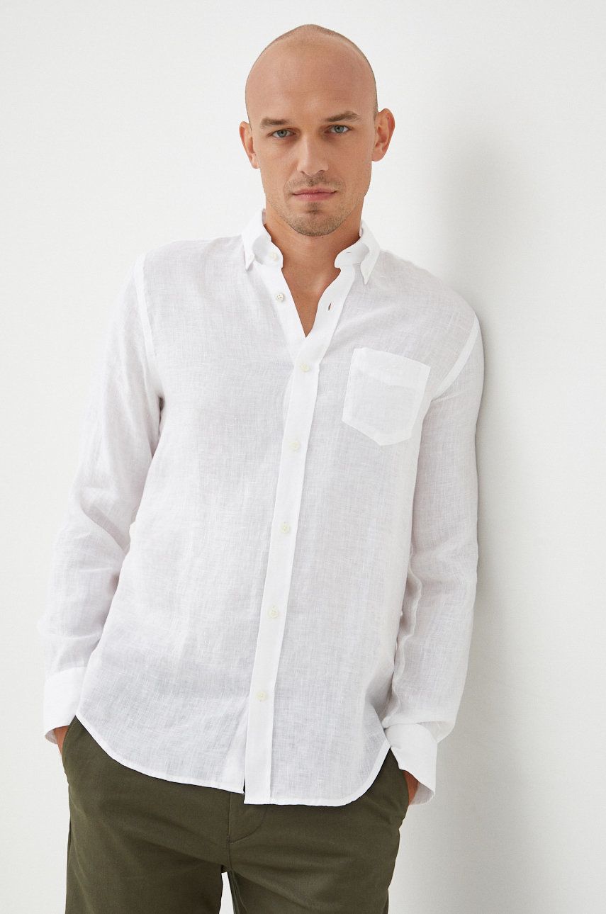 Gant camasa de in barbati, culoarea alb, cu guler button-down, regular Alb imagine noua