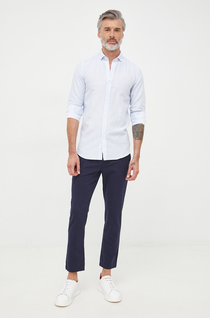 

Рубашка с примесью льна Lacoste мужская slim классический воротник