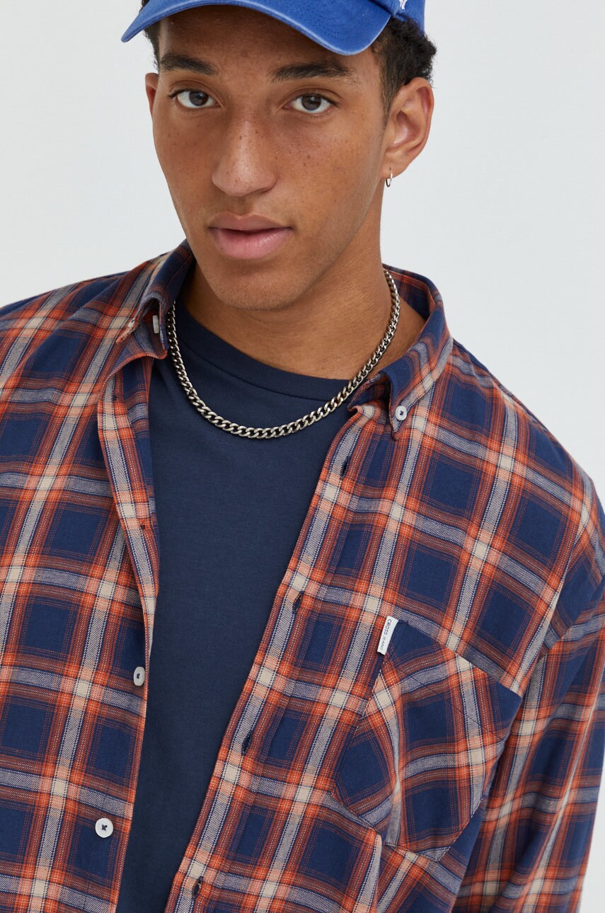 Cross jeans camasa din bumbac barbati, culoarea portocaliu, cu guler button-down, regular