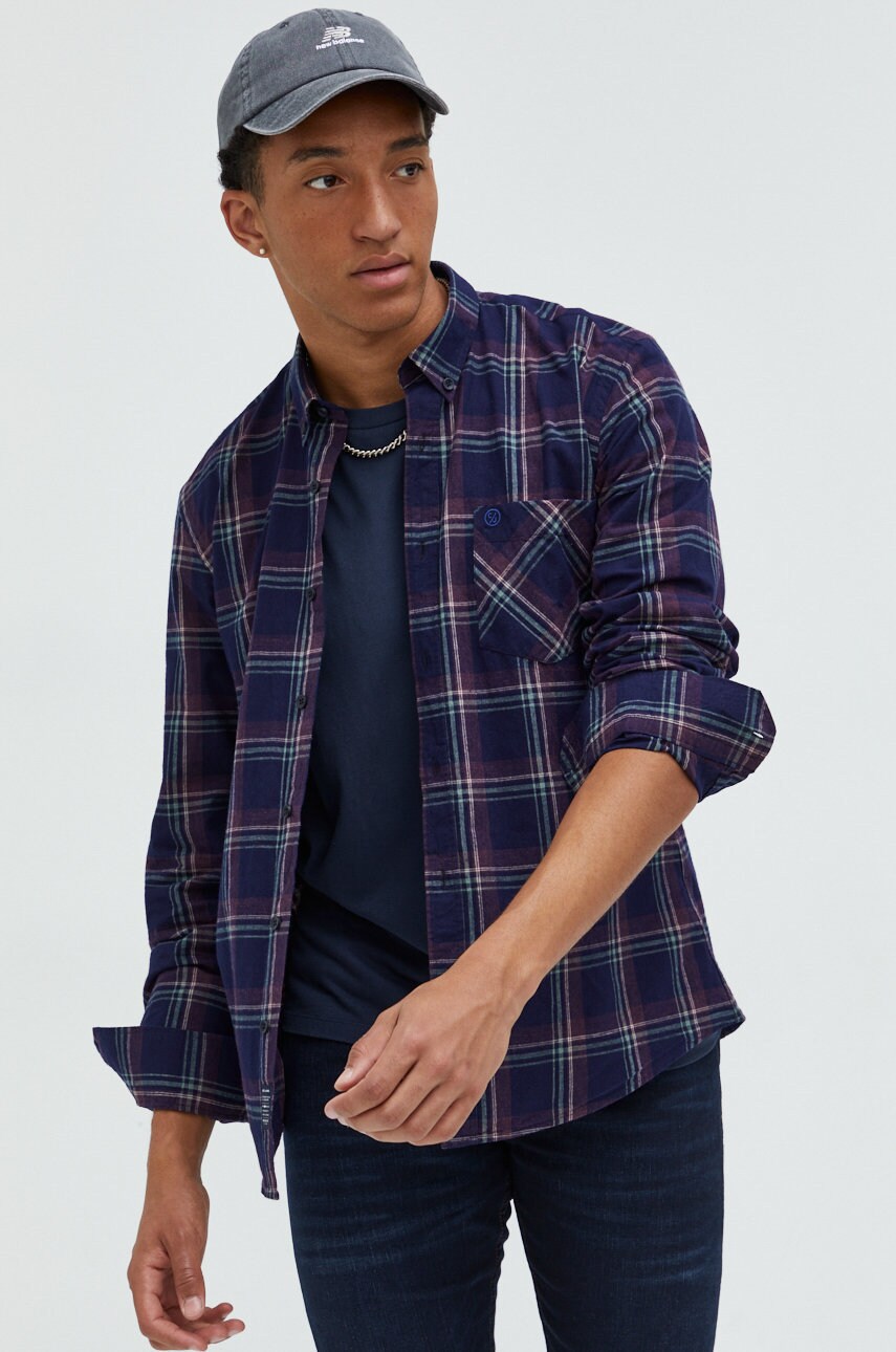 Cross jeans camasa din bumbac barbati, culoarea albastru marin, cu guler button-down, regular