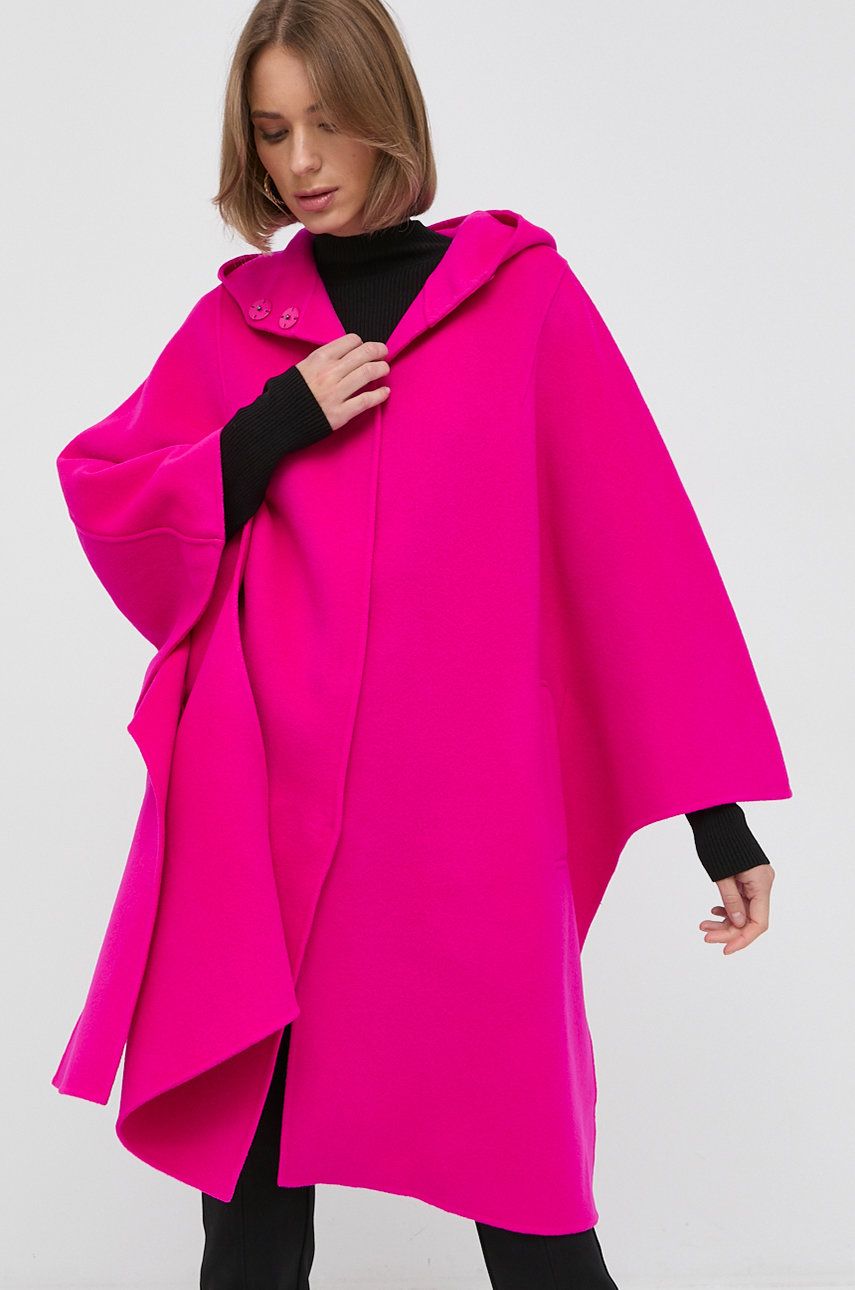 Liviana Conti poncho wełniane kolor różowy przejściowy oversize