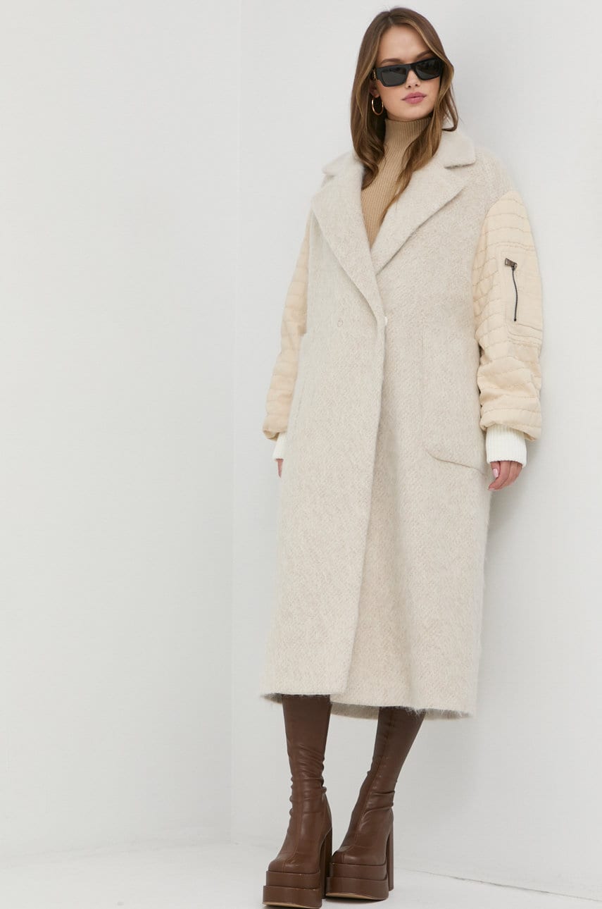 Beatrice b palton de lana culoarea bej, de tranzitie, oversize