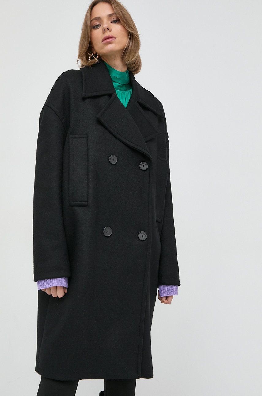 Liviana Conti palton femei, culoarea negru, de tranzitie, cu doua randuri de nasturi answear.ro imagine noua