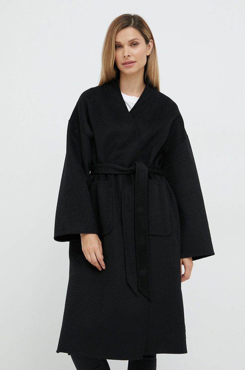 Silvian Heach palton de lana culoarea negru, de tranzitie, oversize