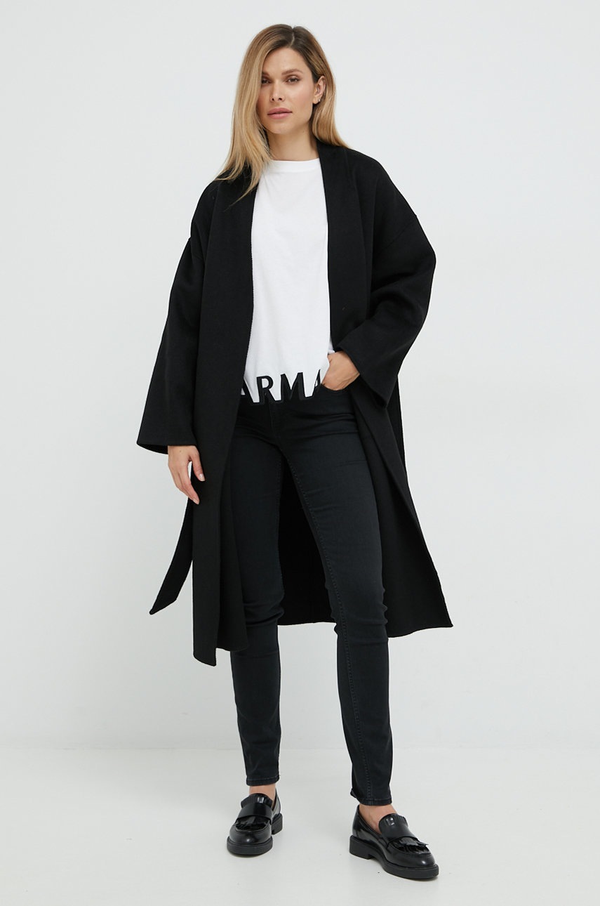 

Вовняне пальто Silvian Heach колір чорний перехідний oversize