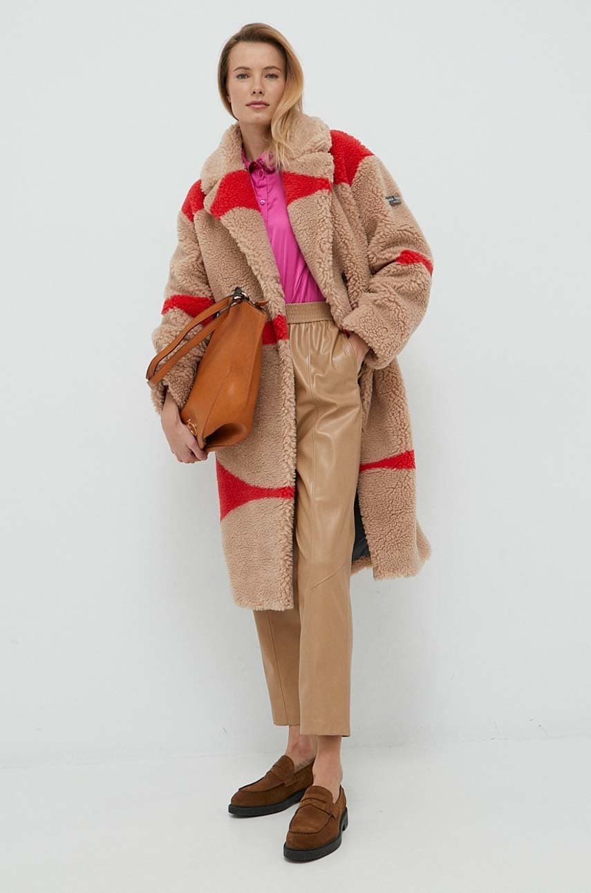 Frieda & freddies palton femei, culoarea bej, de tranzitie, oversize