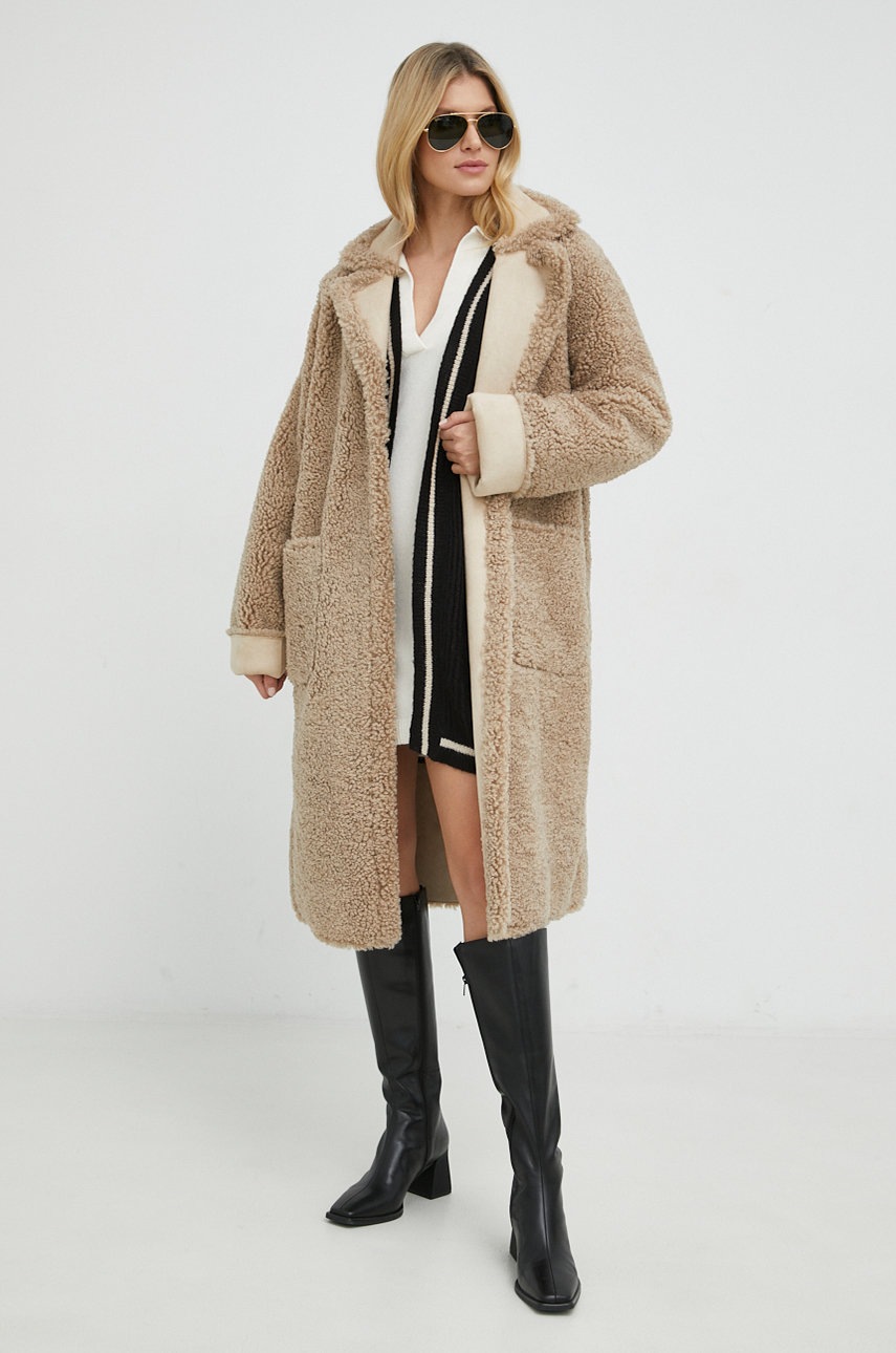 

Пальто Silvian Heach жіночий колір бежевий перехідний oversize
