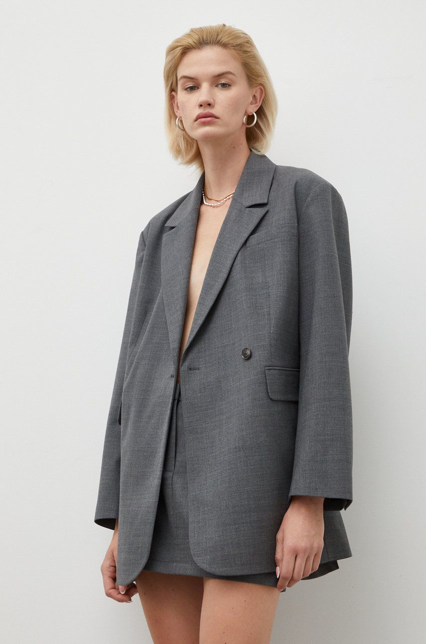Birgitte Herskind sacou din lana culoarea gri, cu doua randuri de nasturi, neted 2023 ❤️ Pret Super answear imagine noua 2022
