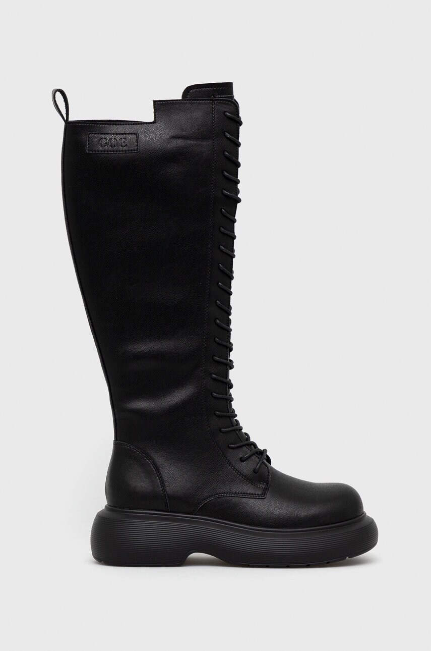 Goe ghete de piele femei, culoarea negru, cu platforma